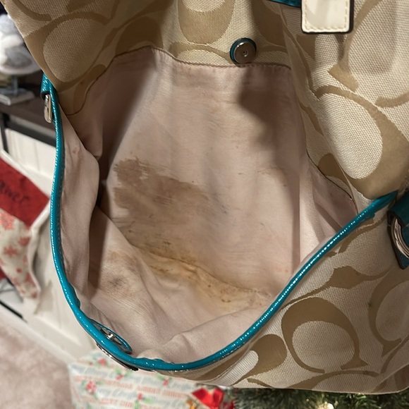 Coach Signature Tote Bag - Beige and Teal - Picture 7 of 16
